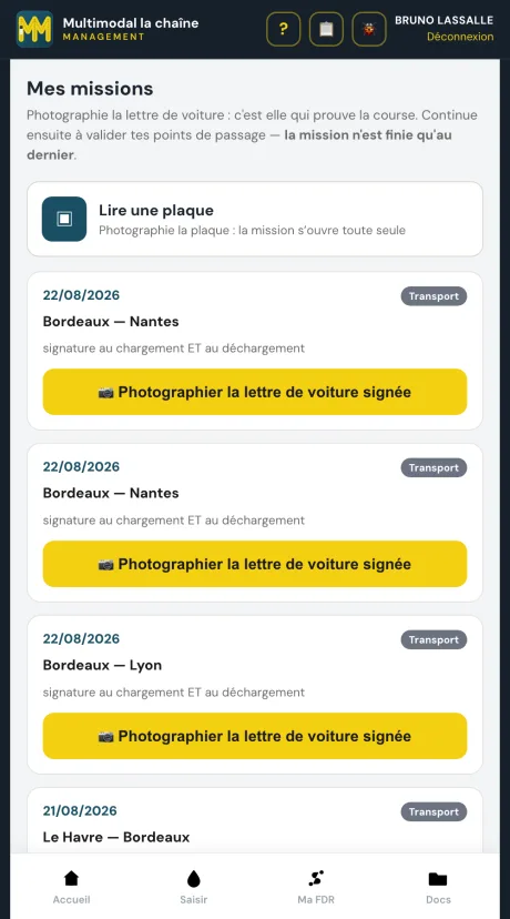 Les missions du jour, jalonnées, sur le téléphone du conducteur