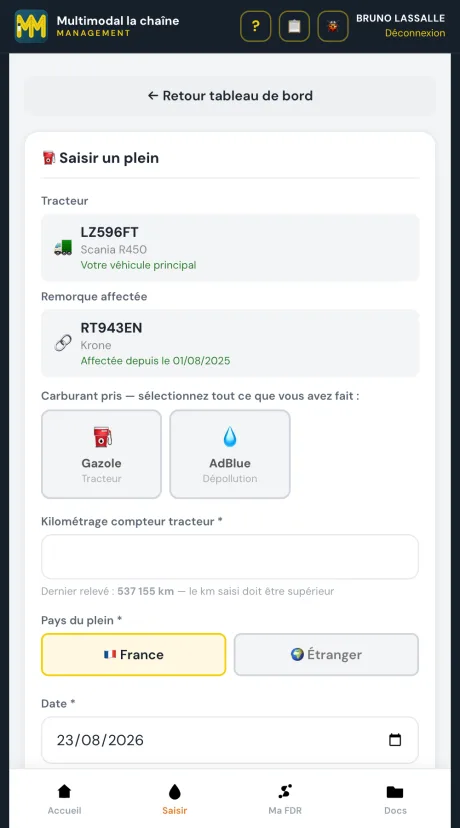 Saisie d'un plein en cabine, avec lecture du ticket en photo